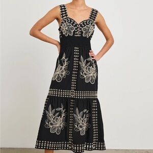 NWT RAILS Fawn Midi Dress Black Tan Embroidered